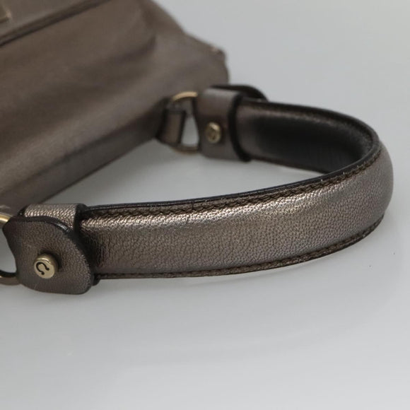 Salvatore Ferragamo Gancini Sofia Hand Bag Leather 2way Silver Auth 101090