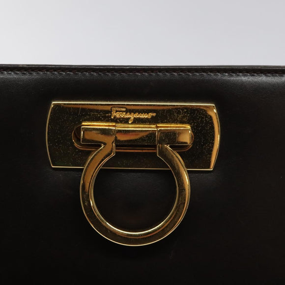 Salvatore Ferragamo Gancini Chain Shoulder Bag Leather Brown Gold Auth 101093