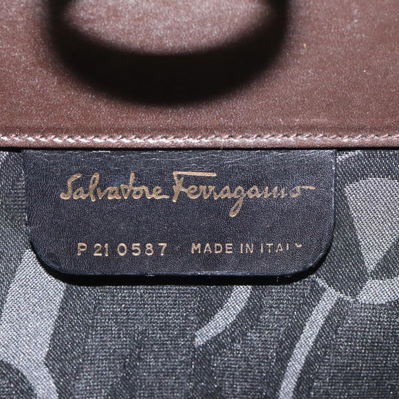 Salvatore Ferragamo Gancini Chain Shoulder Bag Leather Brown Gold Auth 101093