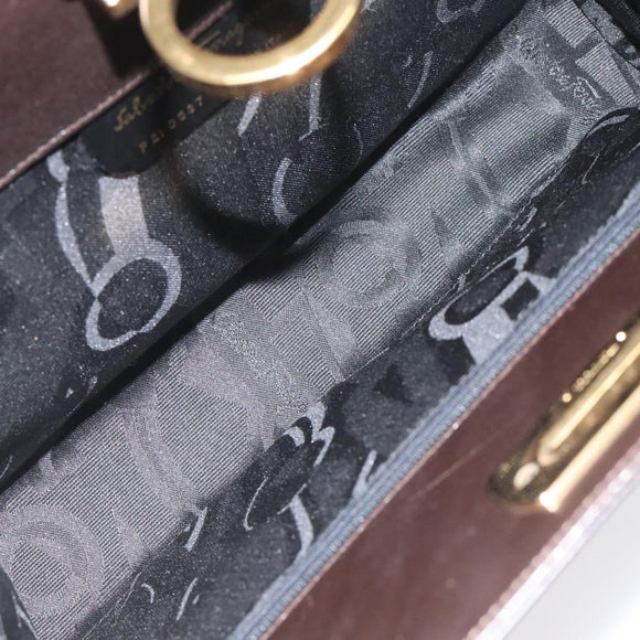 Salvatore Ferragamo Gancini Chain Shoulder Bag Leather Brown Gold Auth 101093