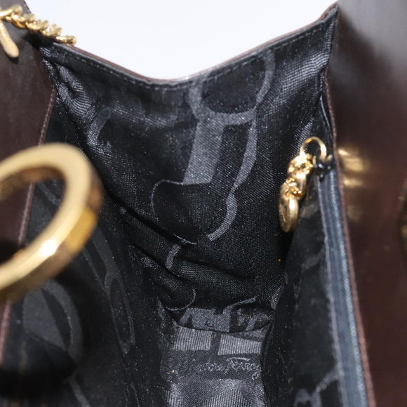 Salvatore Ferragamo Gancini Chain Shoulder Bag Leather Brown Gold Auth 101093
