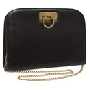 Salvatore Ferragamo Gancini Chain Shoulder Bag Leather Brown Gold Auth 101093-1
