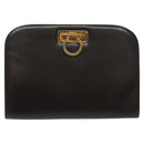 Salvatore Ferragamo Gancini Chain Shoulder Bag Leather Brown Gold Auth 101093-13