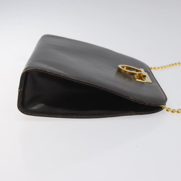 Salvatore Ferragamo Gancini Chain Shoulder Bag Leather Brown Gold Auth 101093