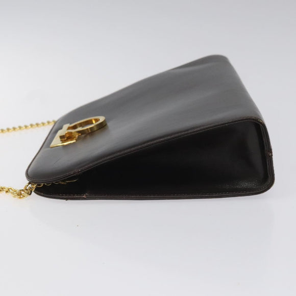 Salvatore Ferragamo Gancini Chain Shoulder Bag Leather Brown Gold Auth 101093