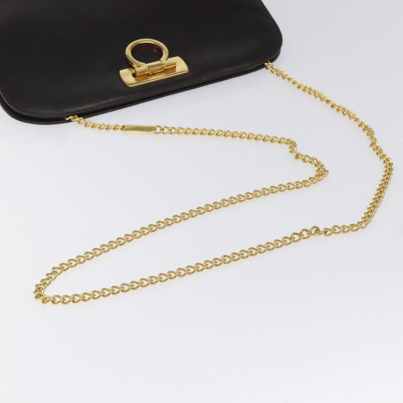 Salvatore Ferragamo Gancini Chain Shoulder Bag Leather Brown Gold Auth 101093