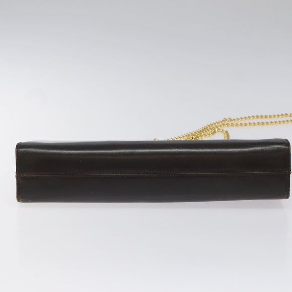 Salvatore Ferragamo Gancini Chain Shoulder Bag Leather Brown Gold Auth 101093
