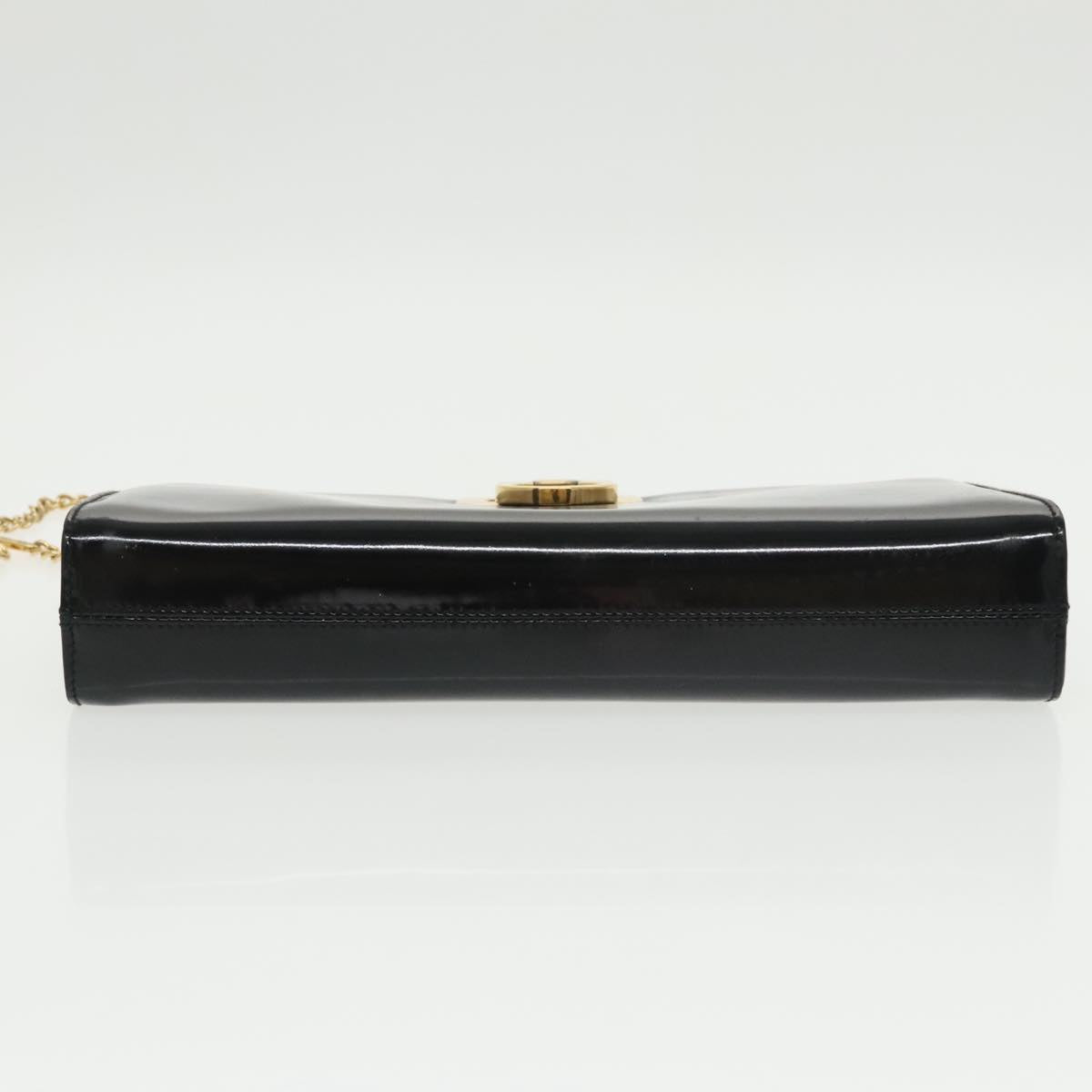 Salvatore Ferragamo Chain Shoulder Bag Enamel Black Gold Auth 101117