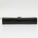 Salvatore Ferragamo Chain Shoulder Bag Enamel Black Gold Auth 101117-7