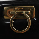 Salvatore Ferragamo Chain Shoulder Bag Enamel Black Gold Auth 101117-20