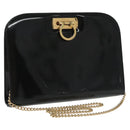 Salvatore Ferragamo Chain Shoulder Bag Enamel Black Gold Auth 101117-1