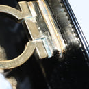 Salvatore Ferragamo Chain Shoulder Bag Enamel Black Gold Auth 101117-10