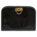 Salvatore Ferragamo Chain Shoulder Bag Enamel Black Gold Auth 101117-13
