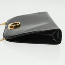 Salvatore Ferragamo Chain Shoulder Bag Enamel Black Gold Auth 101117-6