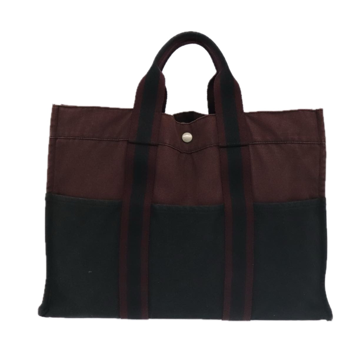 HERMES Fourre Tout Hand Bag Canvas 2Set Wine Red Navy Auth 101119 - 0