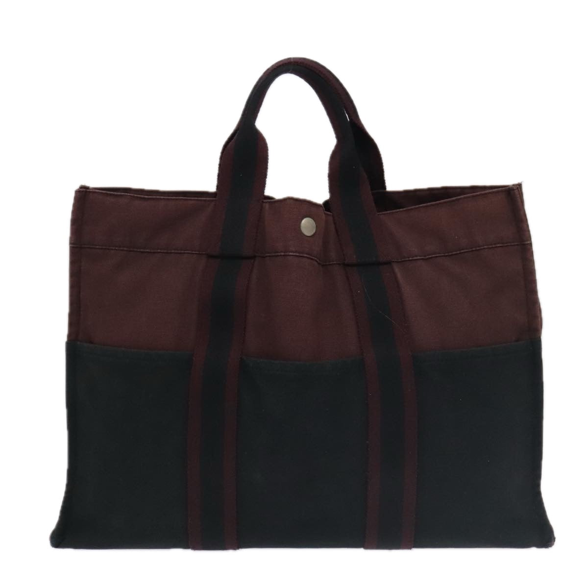 HERMES Fourre Tout Hand Bag Canvas 2Set Wine Red Navy Auth 101119