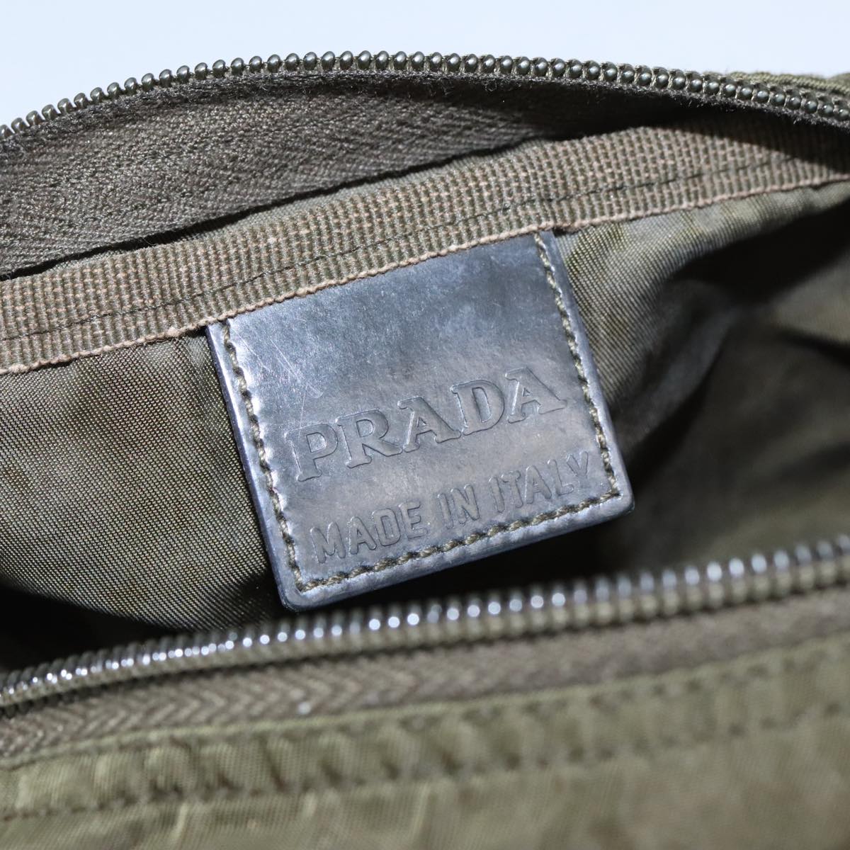 PRADA Pouch Nylon Khaki Auth 101120