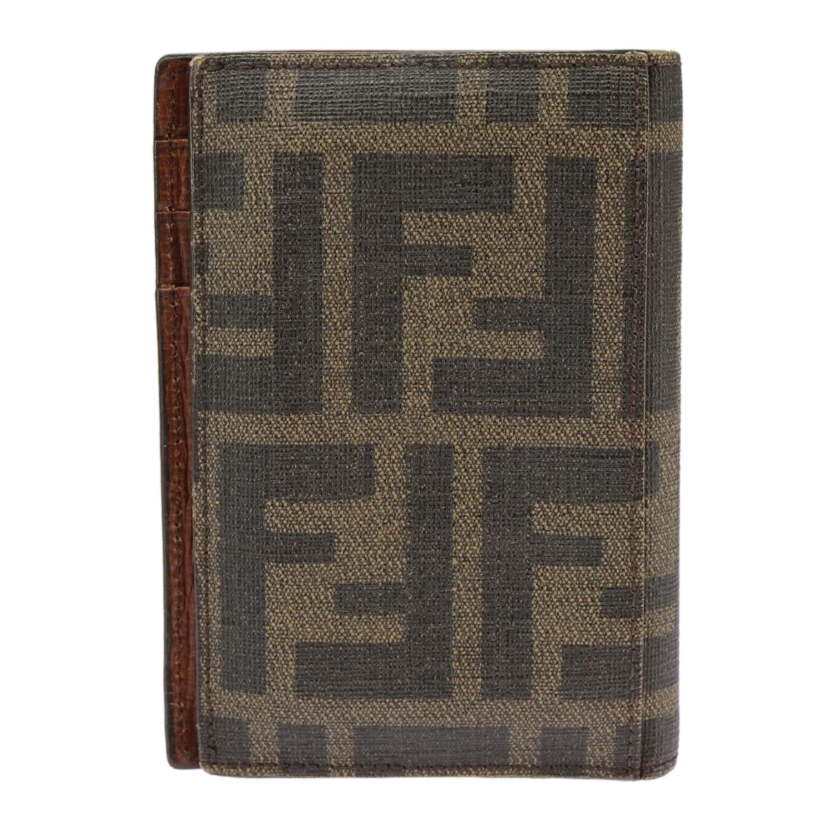 FENDI Zucca Canvas Card Case Black Brown Auth 101122