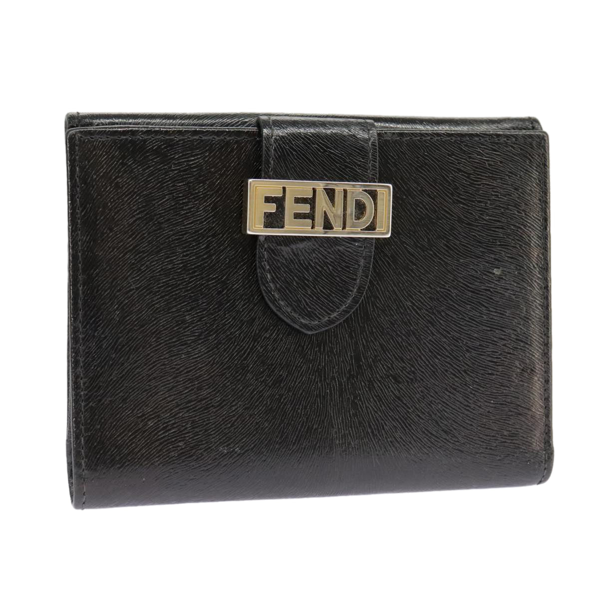 FENDI Wallet Leather Black Auth 101125