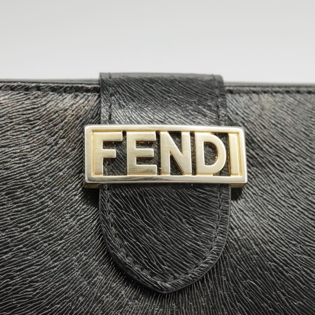 FENDI Wallet Leather Black Auth 101125