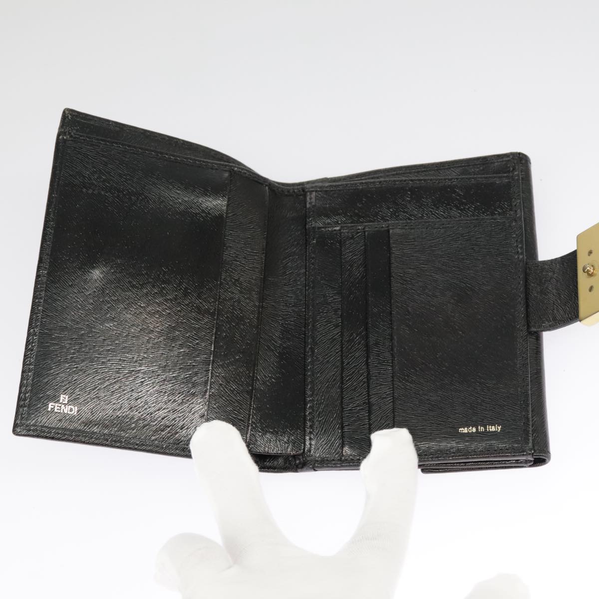 FENDI Wallet Leather Black Auth 101125