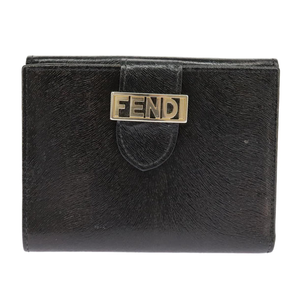 FENDI Wallet Leather Black Auth 101125