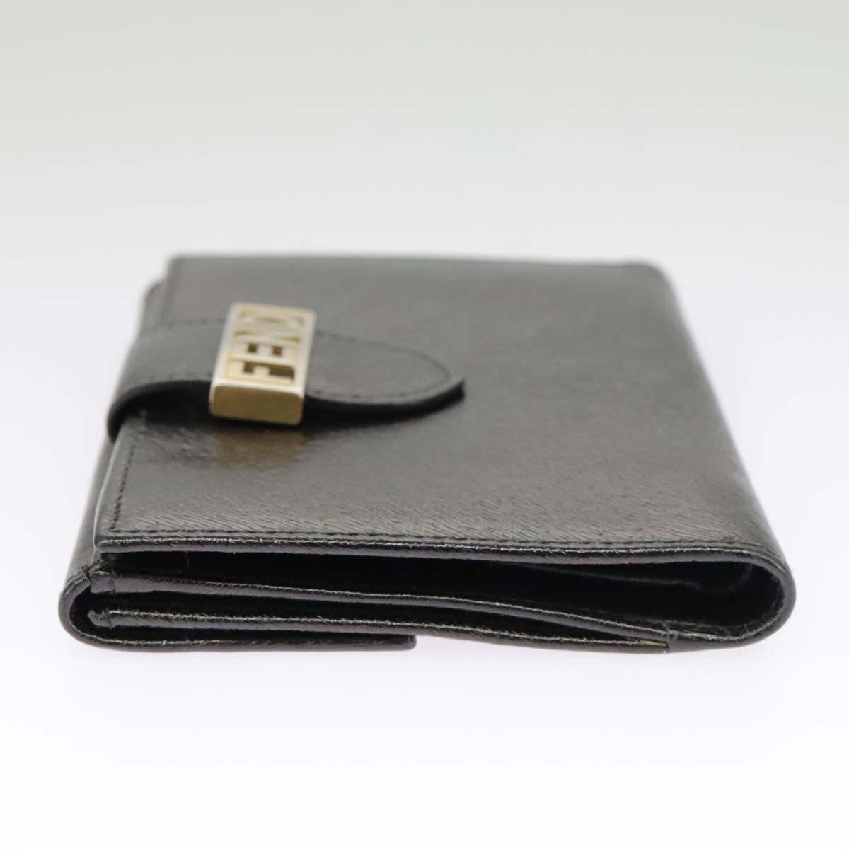 FENDI Wallet Leather Black Auth 101125