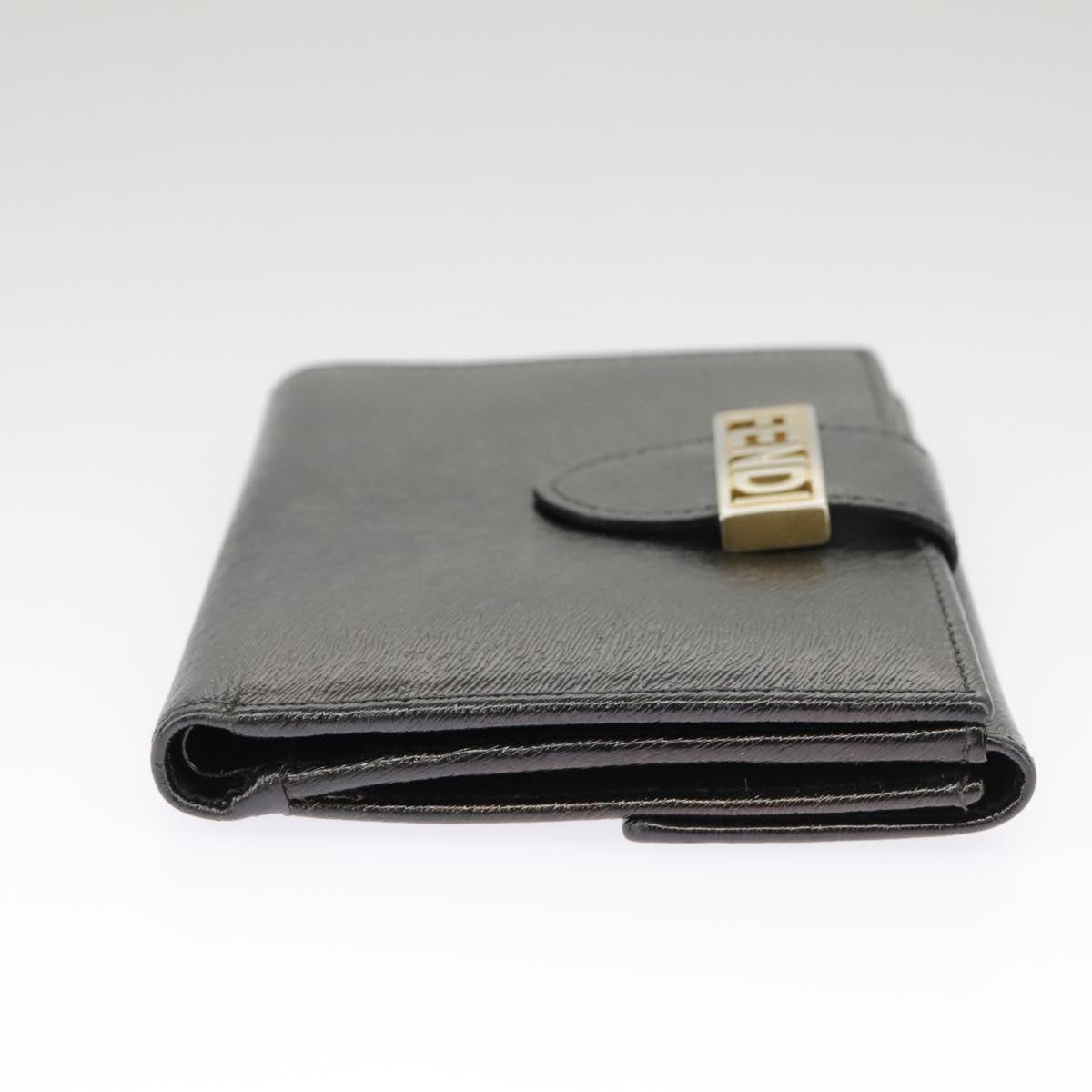 FENDI Wallet Leather Black Auth 101125