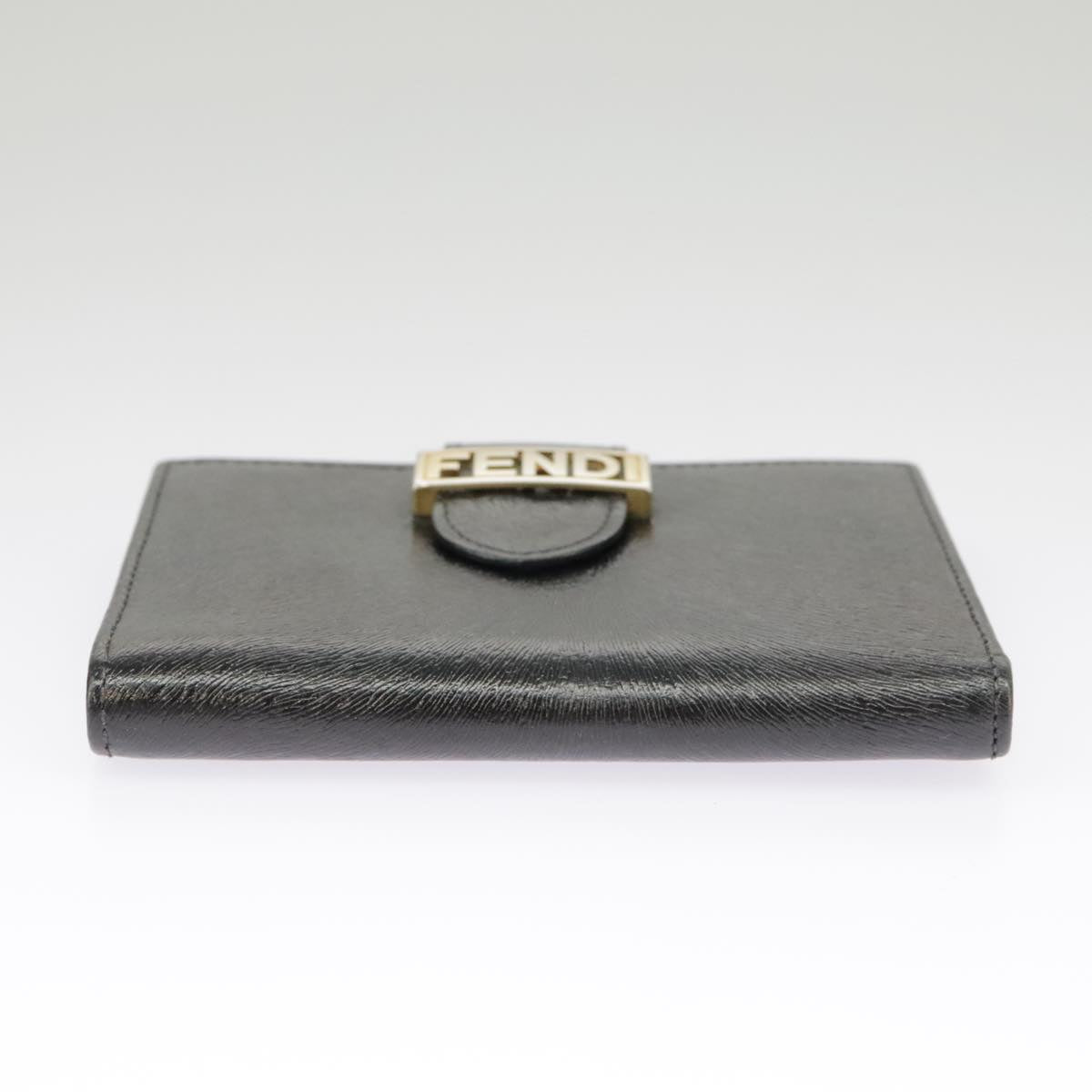 FENDI Wallet Leather Black Auth 101125