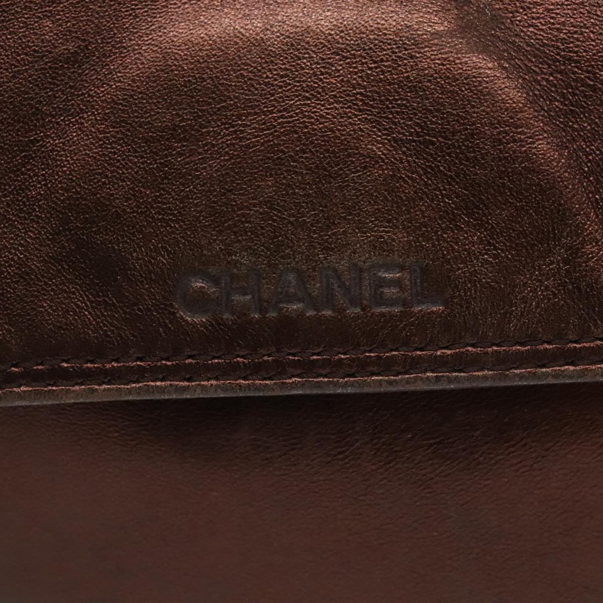 CHANEL Shoulder Bag Leather Bronze CC Auth 101129