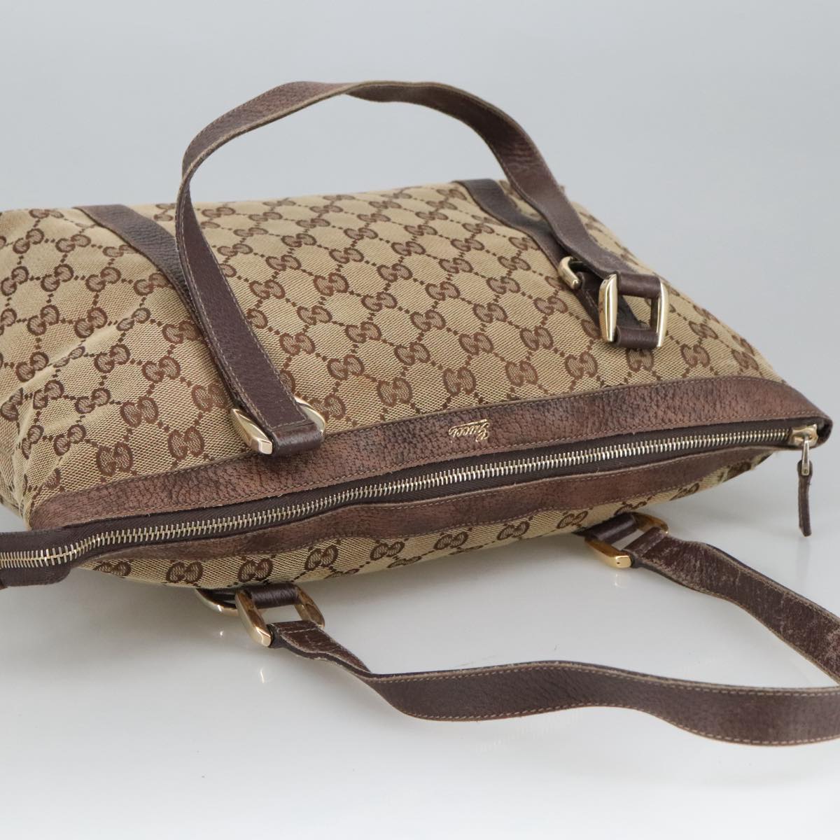 GUCCI GG Canvas Shoulder Bag Beige Gold 141470 Auth 101138