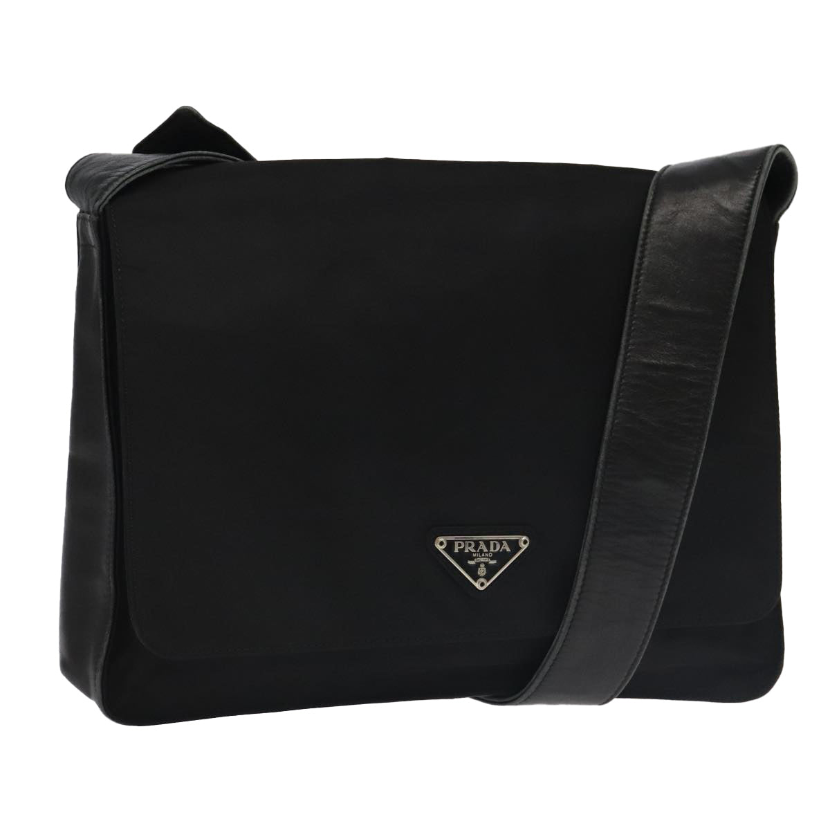 PRADA Shoulder Bag Nylon Leather Black Auth 101141