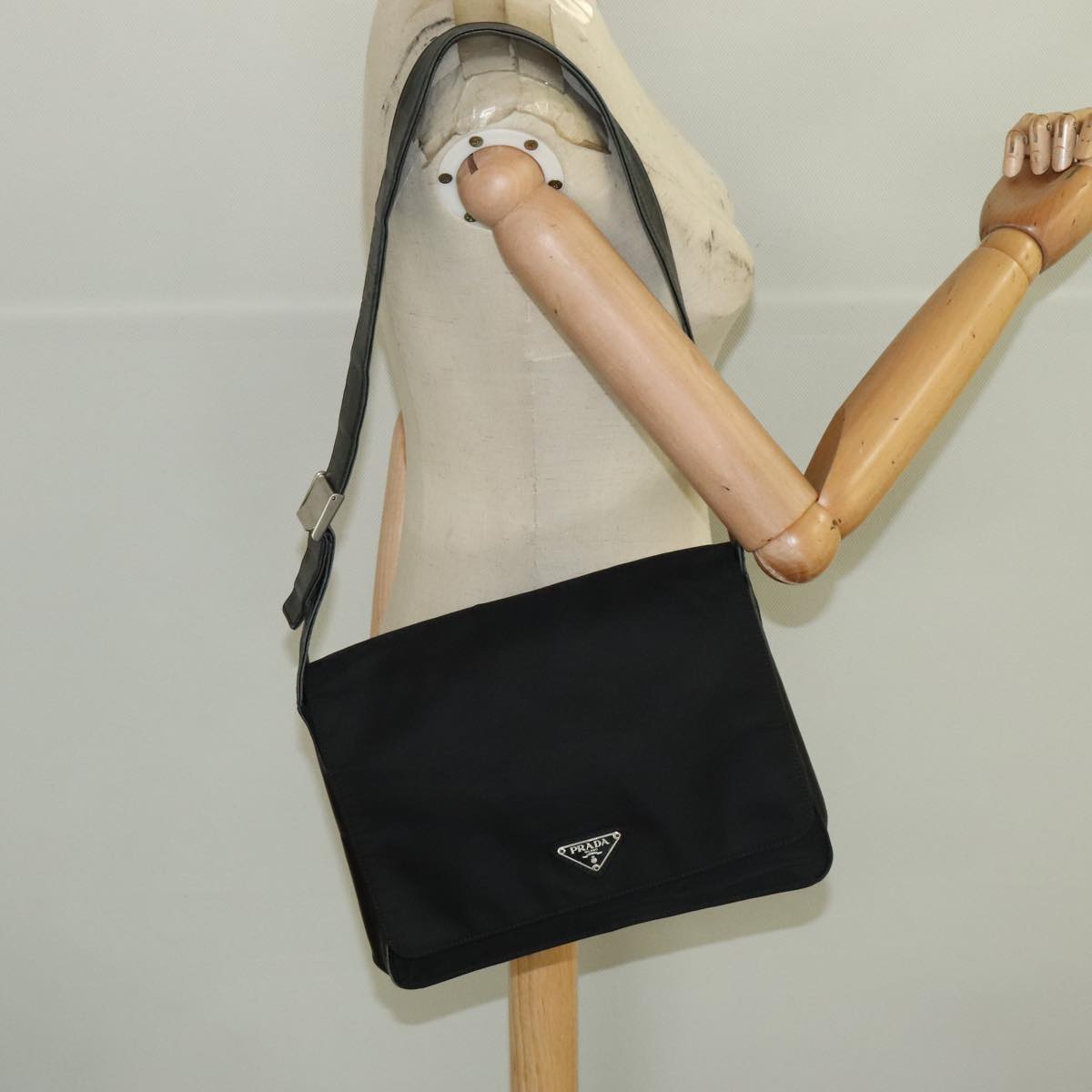 PRADA Shoulder Bag Nylon Leather Black Auth 101141