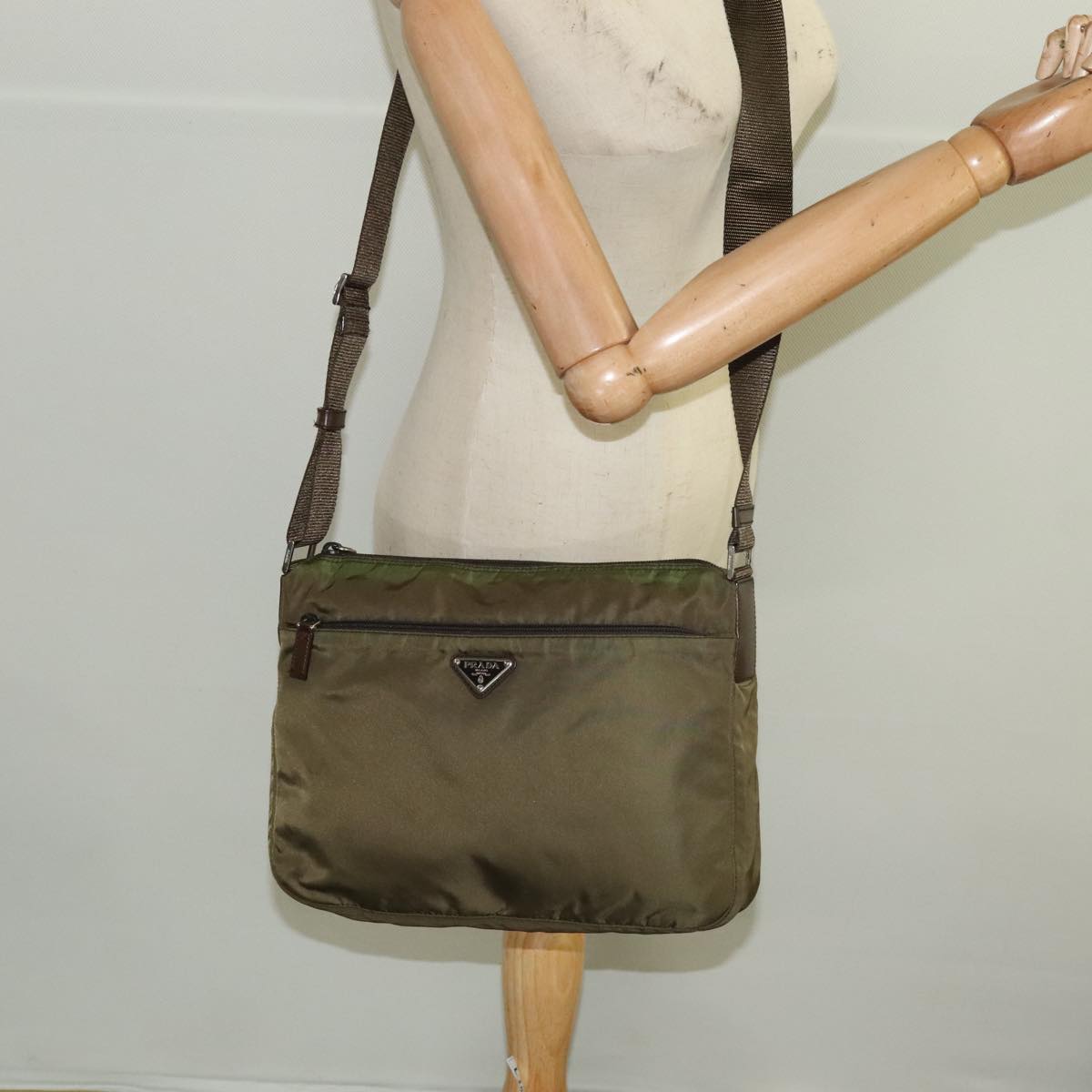 PRADA Shoulder Bag Nylon Khaki Auth 101145