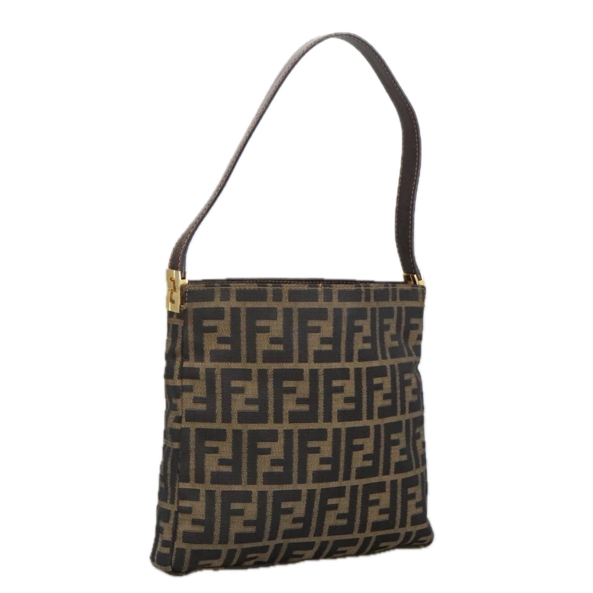 FENDI Zucca Canvas Shoulder Bag Brown Black Auth 101147