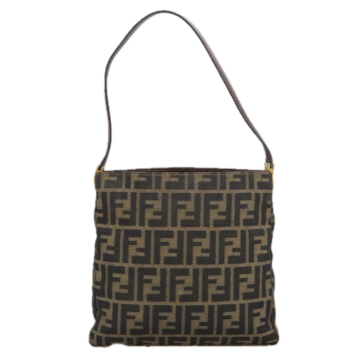 FENDI Zucca Canvas Shoulder Bag Brown Black Auth 101147