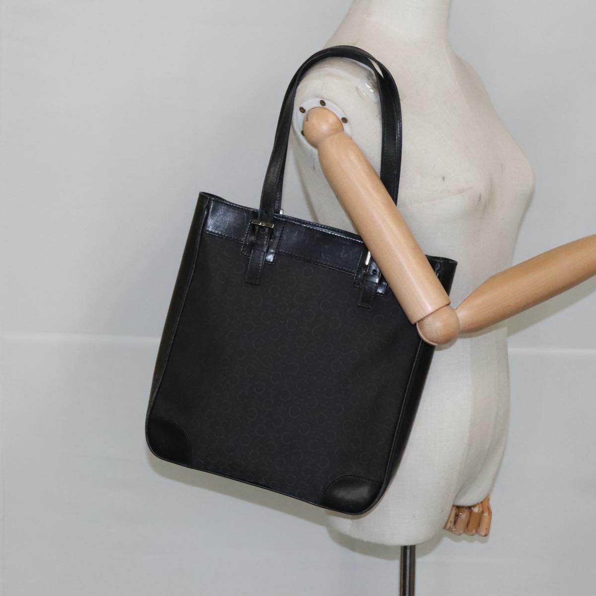 CELINE C Macadam Canvas Shoulder Bag Black Auth 101150