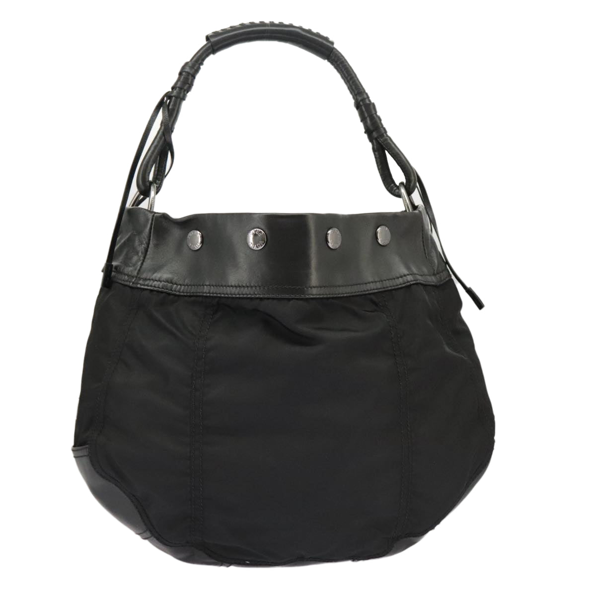 PRADA Shoulder Bag Nylon Leather Black Silver Auth 101155 - 0