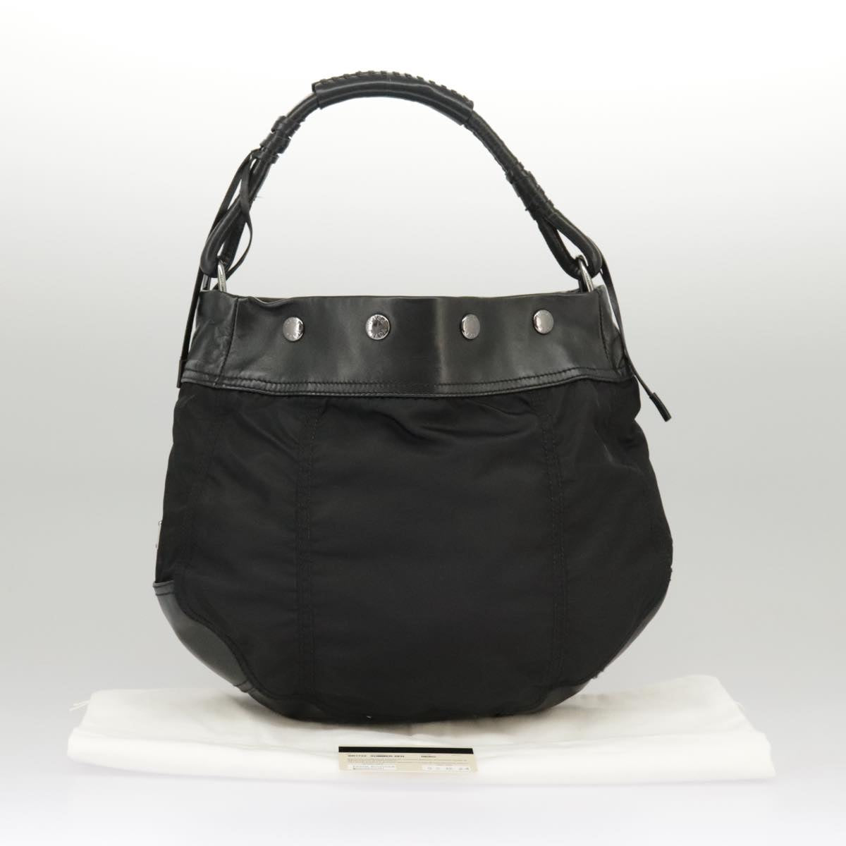 PRADA Shoulder Bag Nylon Leather Black Silver Auth 101155