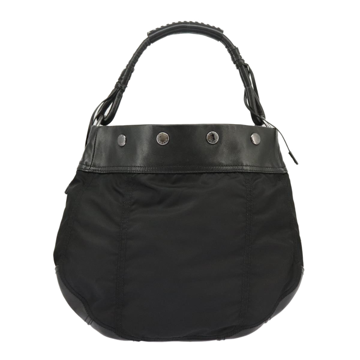 PRADA Shoulder Bag Nylon Leather Black Silver Auth 101155