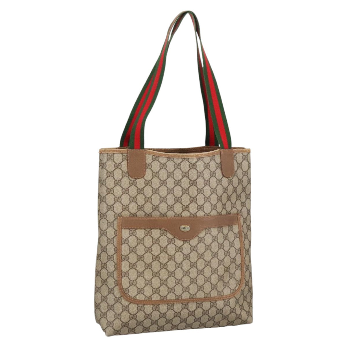 GUCCI GG Supreme Web Sherry Line Tote Bag PVC Beige 39 02 003 Auth 101156