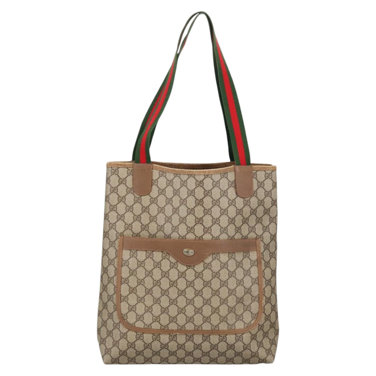 GUCCI GG Supreme Web Sherry Line Tote Bag PVC Beige 39 02 003 Auth 101156 - 0