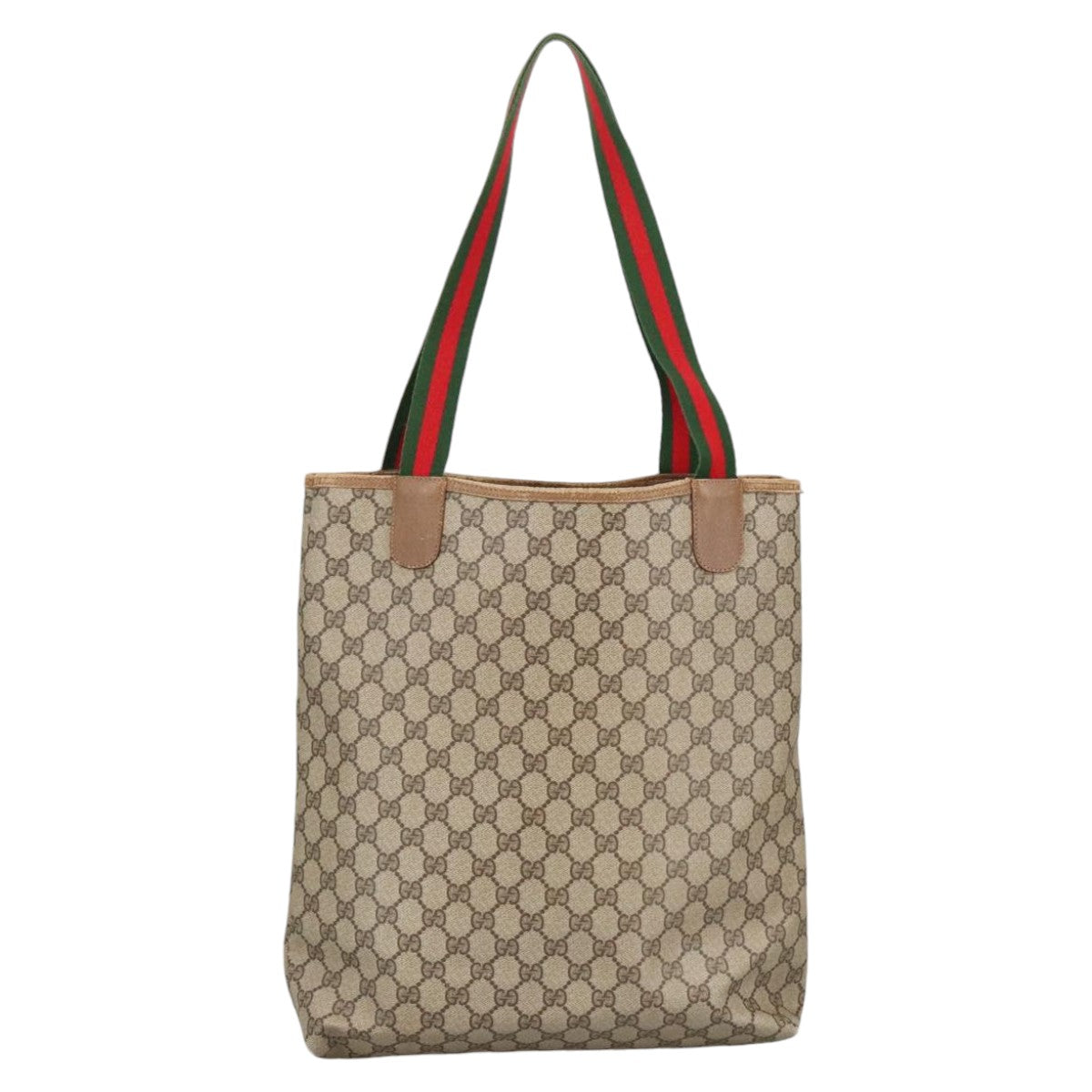 GUCCI GG Supreme Web Sherry Line Tote Bag PVC Beige 39 02 003 Auth 101156