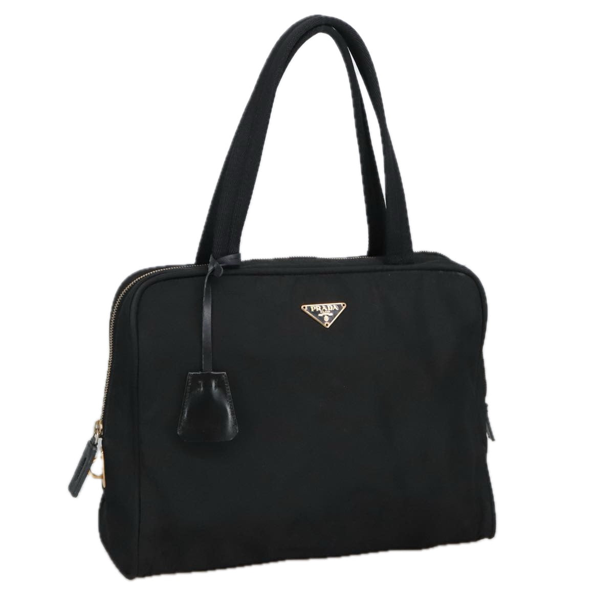 PRADA Hand Bag Nylon Black Gold Auth 101157