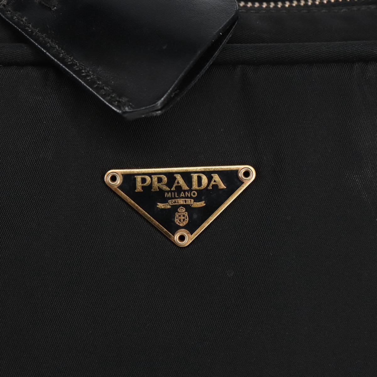 PRADA Hand Bag Nylon Black Gold Auth 101157