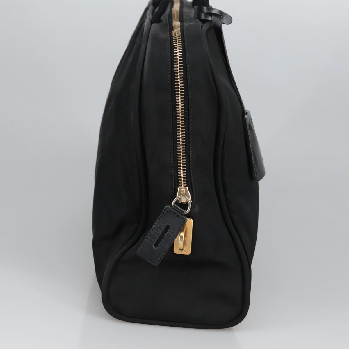 PRADA Hand Bag Nylon Black Gold Auth 101157