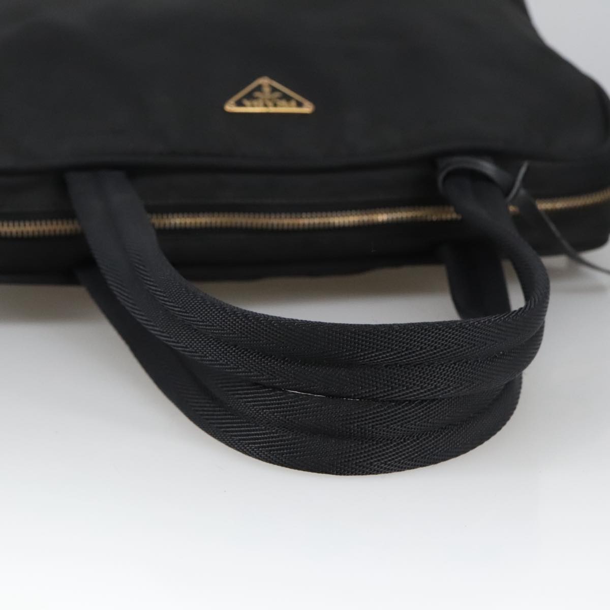 PRADA Hand Bag Nylon Black Gold Auth 101157