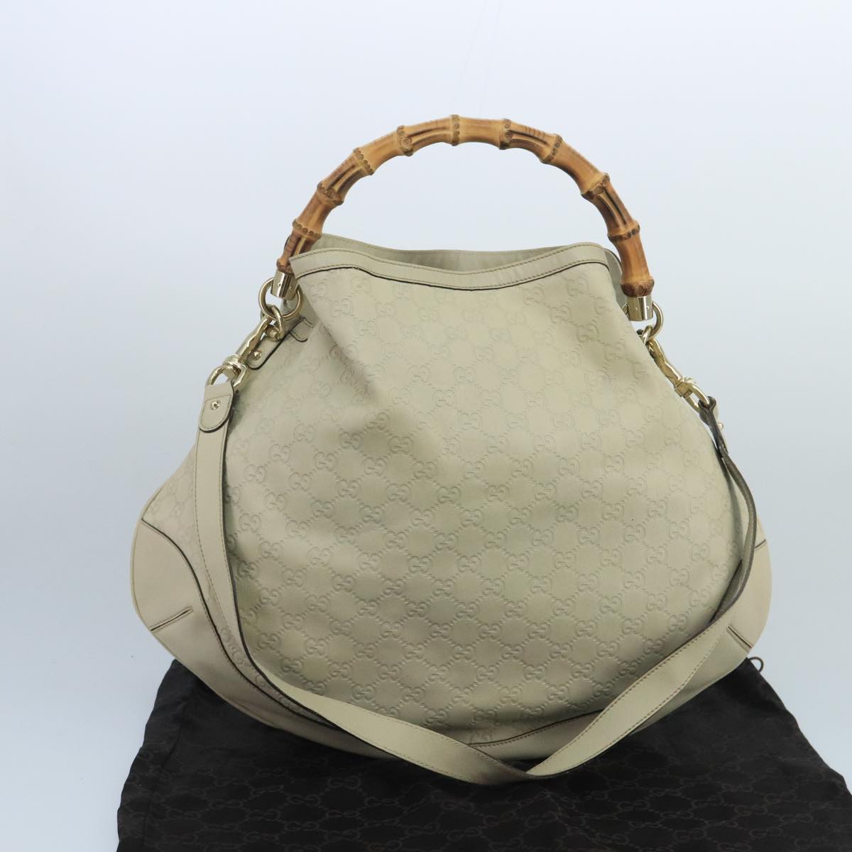 GUCCI GG Canvas Guccissima bamboo Hand Bag 2way Beige 169976 Auth 101158