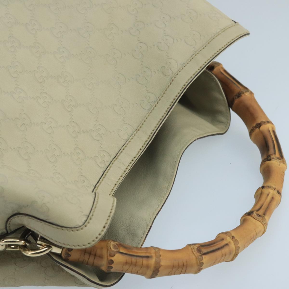 GUCCI GG Canvas Guccissima bamboo Hand Bag 2way Beige 169976 Auth 101158