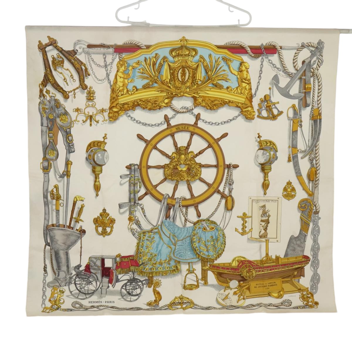 HERMES Carre90 MUSEE Scarf Silk Cream Auth 101164